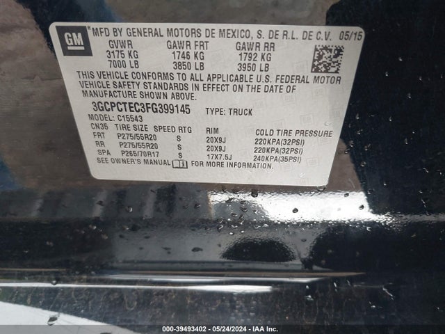 3GCPCTEC3FG399145 Chevrolet Silverado 1500 High Country