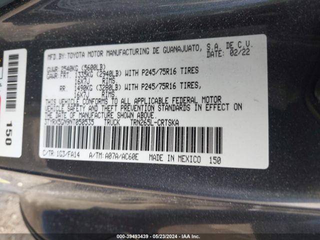 3TYRX5GN9NT050535 Toyota Tacoma Sr