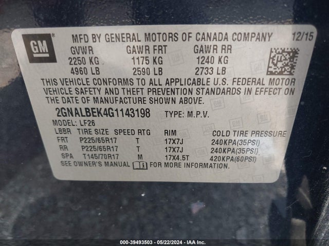 Chevrolet EQUINOX LS 2016 2GNALBEK4G1143198 Image 9