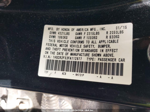 Honda Accord Sport 2015 1HGCR2F53FA112877 Image 9