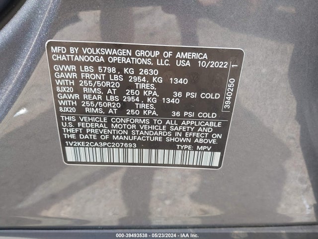 1V2KE2CA3PC207693 Volkswagen Atlas Cross Sport 3.6l V6 Se W/technology