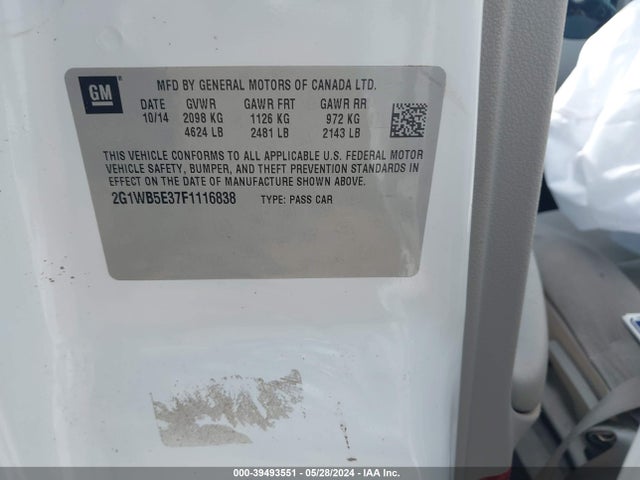 Chevrolet Impala Limited Lt 2015 2G1WB5E37F1116838 Image 9