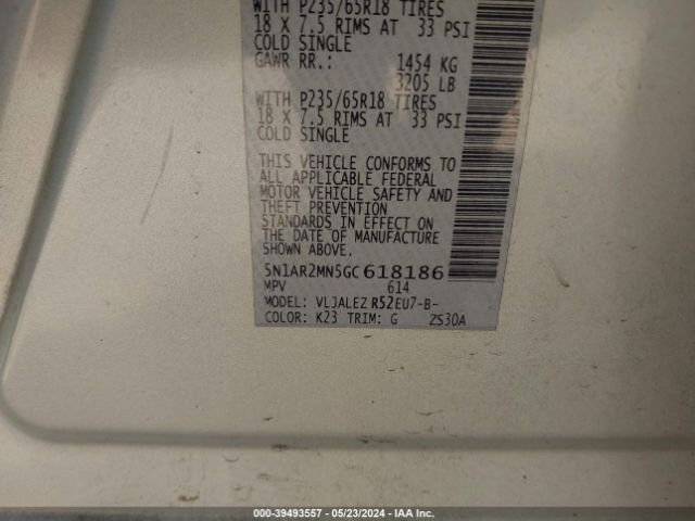 5N1AR2MN5GC618186 Nissan Pathfinder Platinum/s/sl/sv