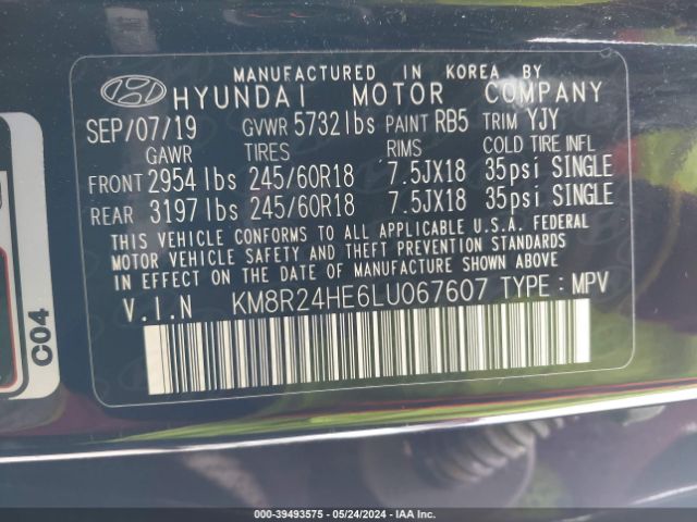 KM8R24HE6LU067607 Hyundai Palisade Sel