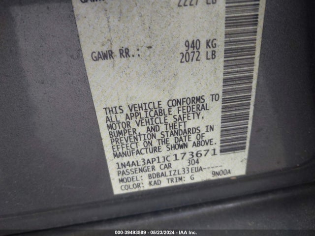 Nissan Altima 2.5 Sv 2018 1N4AL3AP1JC173671 Image 9
