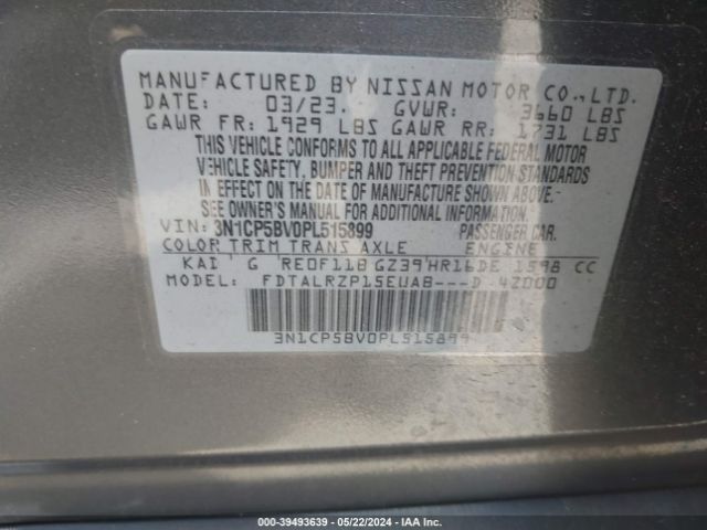 3N1CP5BV0PL515899 Nissan Kicks S Xtronic Cvt