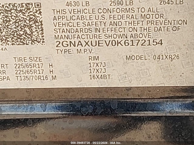 Chevrolet EQUINOX LT 2019 2GNAXUEV0K6172154 Image 9