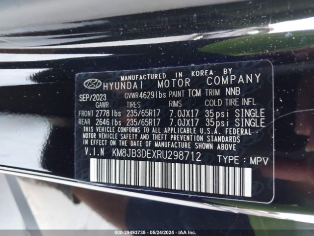 KM8JB3DEXRU298712 Hyundai TUCSON SEL