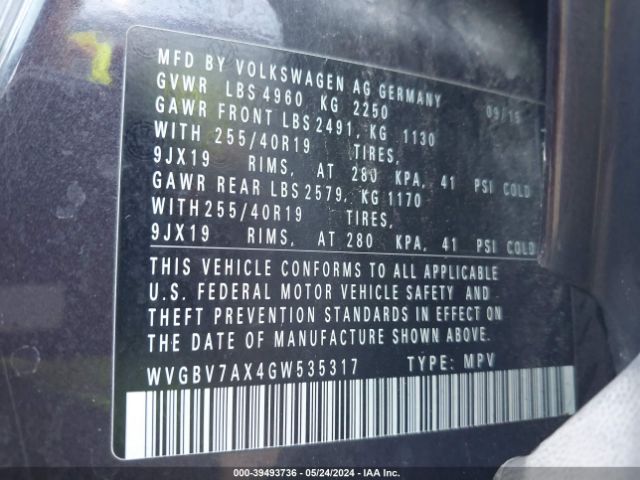 WVGBV7AX4GW535317 Volkswagen Tiguan Sel