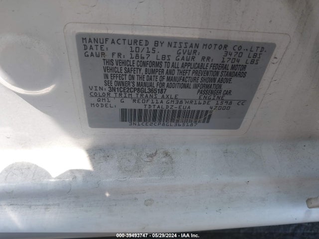 Nissan Versa Note S (sr)/s Plus/sl/sr/sv 2016 3N1CE2CP8GL365187 Image 9