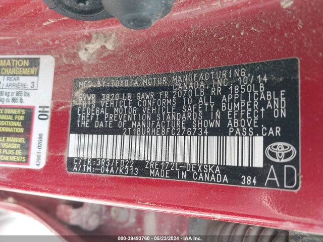 Toyota Corolla S Plus 2015 2T1BURHE8FC276734 Image 9