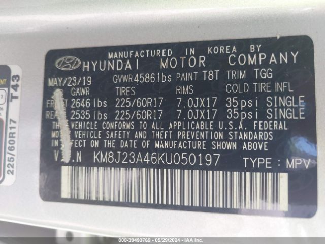 KM8J23A46KU050197 Hyundai TUCSON SE