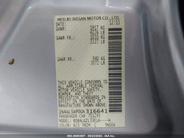 Nissan Altima 2.5 S 2016 1N4AL3AP0GN316641 Image 9