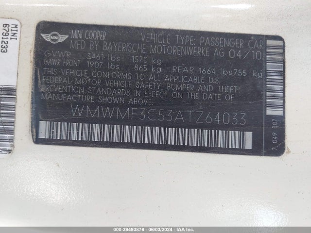 2010 MINI COOPER WMWMF3C53ATZ64033 Photo 8