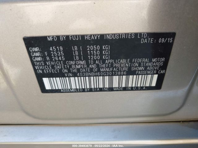 4S3BNBH60G3013886 Subaru Legacy 2.5i Premium