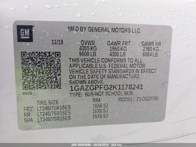 Chevrolet Express 3500 Lt 2019 1GAZGPFG2K1178241 Image 9