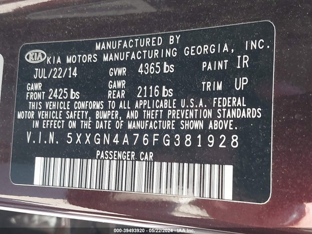 KIA OPTIMA EX 2015 5XXGN4A76FG381928 Image 9