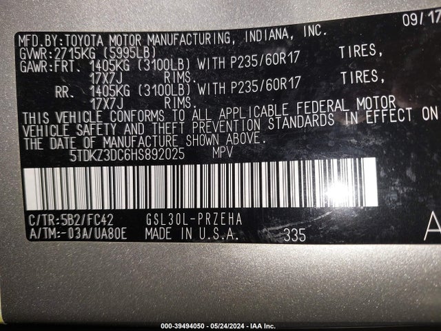 Toyota Sienna Le 8 Passenger 2017 5TDKZ3DC6HS892025 Image 9