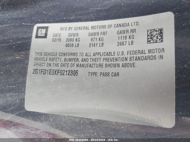 Chevrolet Camaro 1lt 2015 2G1FD1E3XF9212306 Image 9