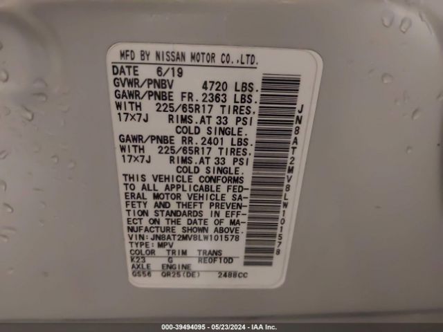 JN8AT2MV8LW101578 Nissan Rogue Sv Intelligent Awd