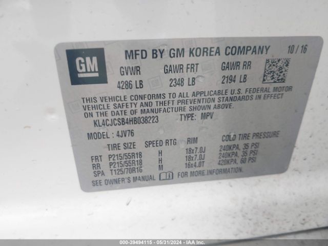KL4CJCSB4HB038223 Buick Encore Essence
