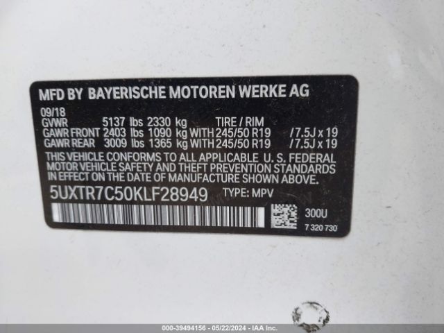 5UXTR7C50KLF28949 BMW X3 Sdrive30i