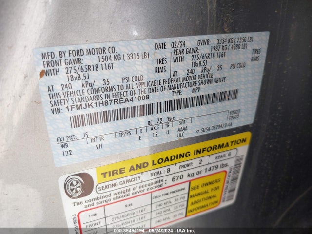 Ford Expedition Xlt Max 2024 1FMJK1H87REA41008 Image 9
