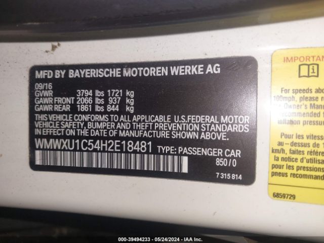 WMWXU1C54H2E18481 Mini Cooper