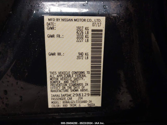 Nissan Altima 2.5 S 2017 1N4AL3AP1HC298129 Image 9