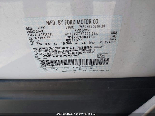 Ford EXPLORER XLT 2023 1FMSK7DH6PGA22948 Image 9