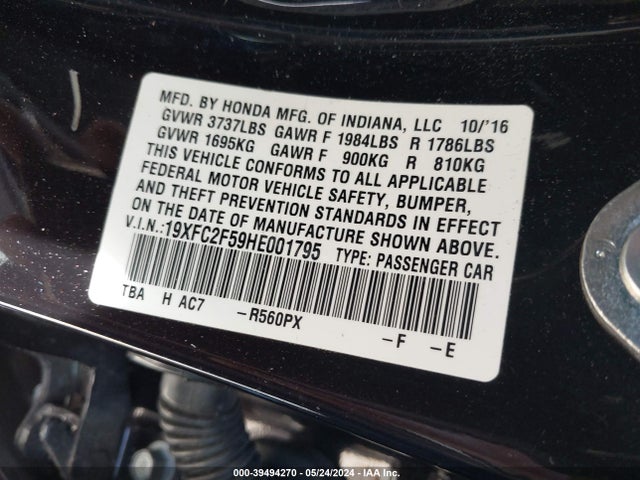 Honda Civic Lx 2017 19XFC2F59HE001795 Image 9