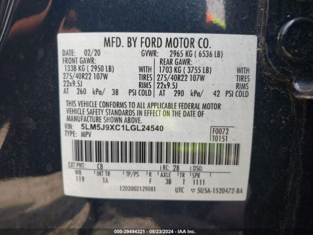 5LM5J9XC1LGL24540 Lincoln Aviator Black Label