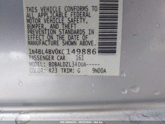Nissan Altima 2.5 S 2019 1N4BL4BV0KC149886 Image 9