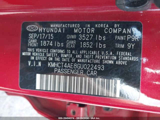 KMHCT4AE8GU022493 Hyundai ACCENT SE