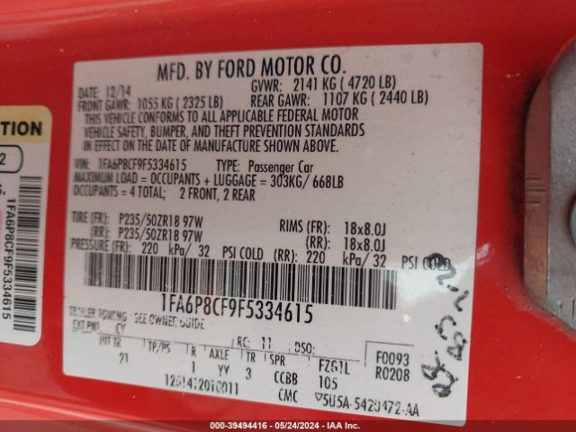 1FA6P8CF9F5334615 Ford MUSTANG GT