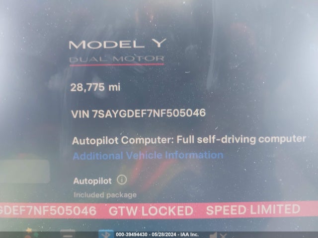 7SAYGDEF7NF505046 Tesla Model Y Performance Dual Motor All-wheel Drive