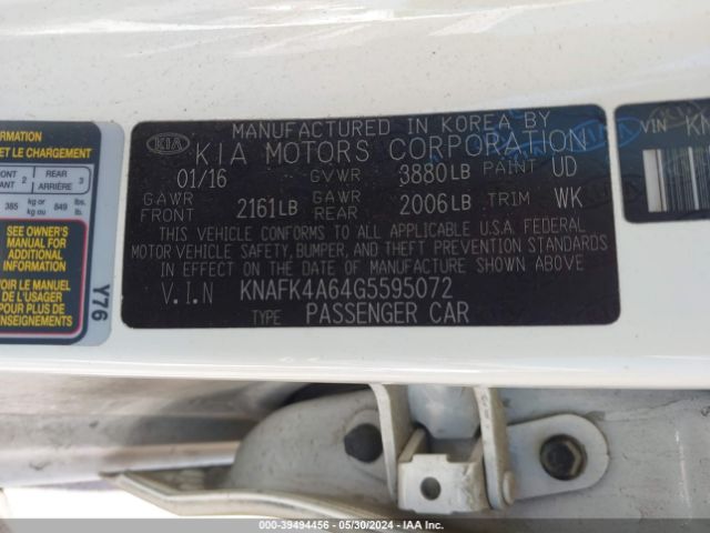 KNAFK4A64G5595072 KIA FORTE LX