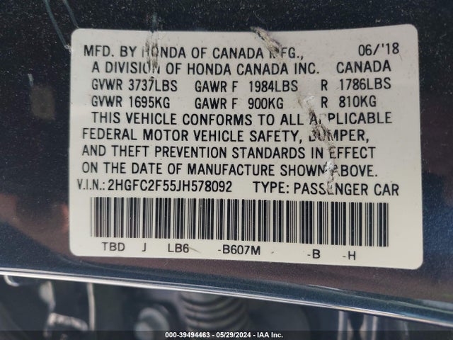 Honda Civic Lx 2018 2HGFC2F55JH578092 Image 9
