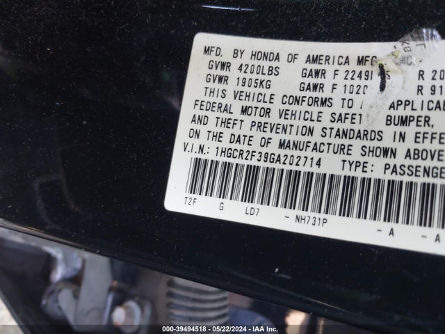 Honda ACCORD LX 2016 1HGCR2F39GA202714 Image 9