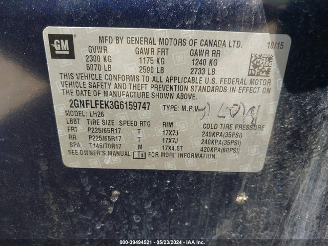 Chevrolet EQUINOX LT 2016 2GNFLFEK3G6159747 Image 9