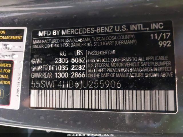 55SWF4HB6JU255906 Mercedes-Benz C 350E