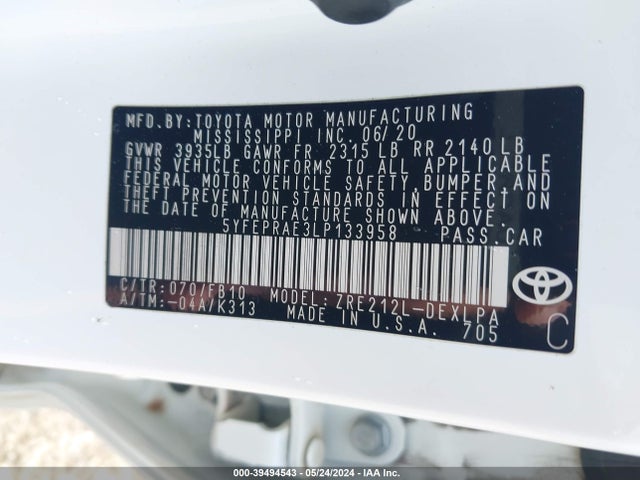 Toyota COROLLA LE 2020 5YFEPRAE3LP133958 Image 9