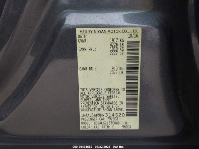 Nissan Altima 2.5 S 2017 1N4AL3AP9HN314520 Image 12