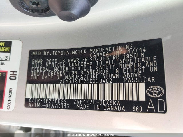 Toyota Corolla S Plus 2015 2T1BURHE2FC330402 Image 9