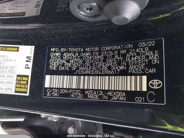 Toyota COROLLA SE 2022 JTDS4MCE6NJ096617 Image 9