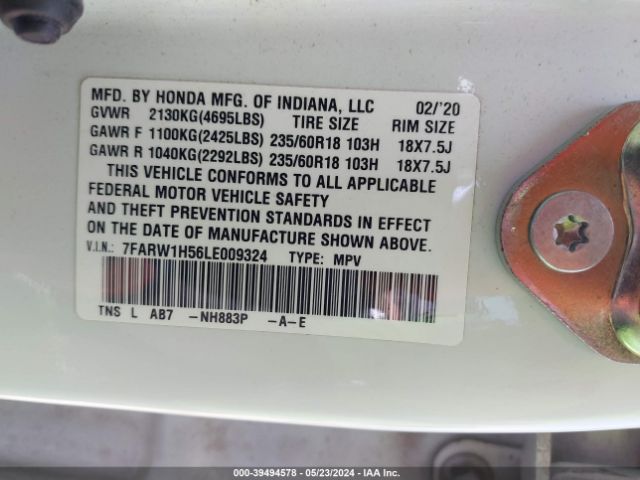 7FARW1H56LE009324 Honda Cr-v 2wd Ex