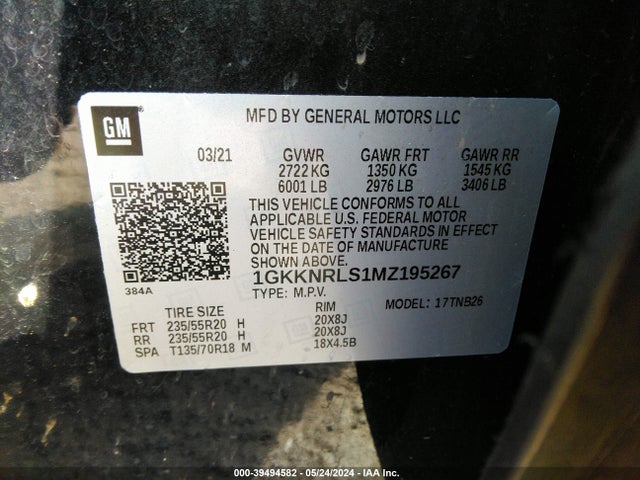 GMC Acadia Awd Sle 2021 1GKKNRLS1MZ195267 Image 9