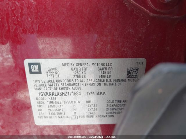 1GKKNKLA8HZ171584 GMC Acadia Sle-1