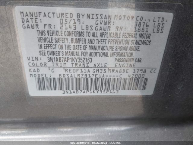 3N1AB7AP1KY352163 Nissan SENTRA SR