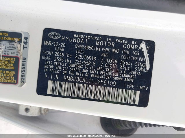 Hyundai TUCSON SEL 2020 KM8J3CAL1LU259109 Image 9